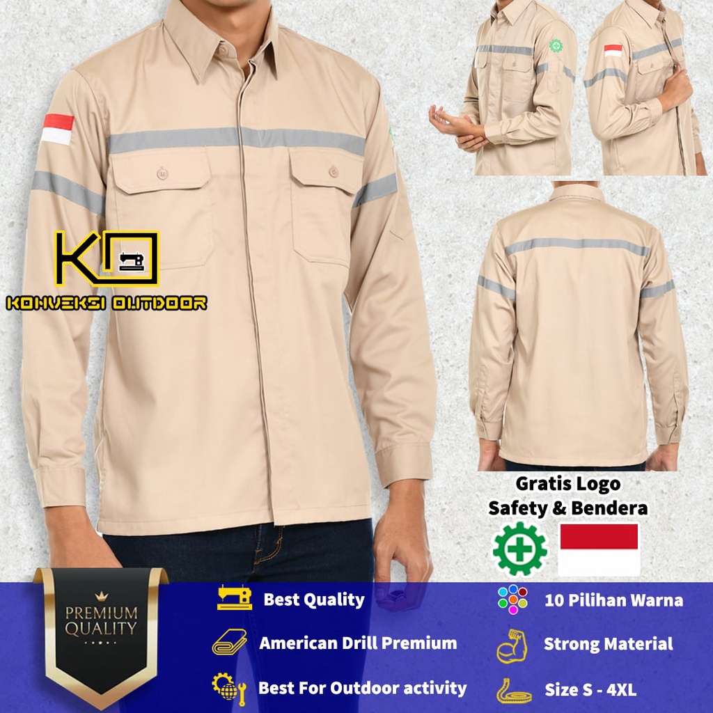 BAJU KEMEJA SAFETY WEARPACK K3 OUTDOOR PREMIUM LENGAN PANJANG - Seragam Proyek Pria Kerja Lapangan Bangunan Tambang Alat Berat PLN Enginer Instalasi Mesin Warepack Werpak Werpack Warepak Warpack Warpak Teknisi scotlet Warna Cream Konveksi Outdoor