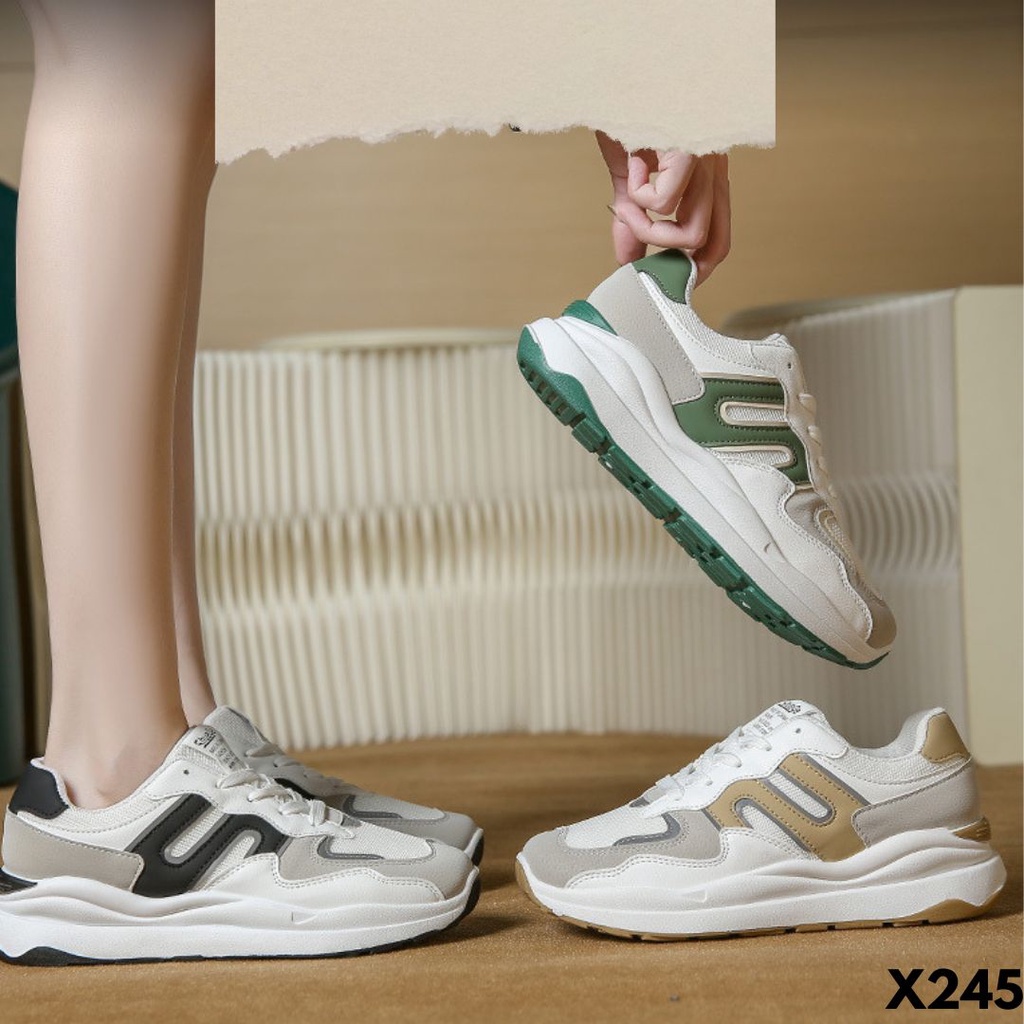 SEPATU WANITA SNEAKERS GAPAKE RIBET PAKAINYA IMPORT BAHAN PU COMBI MESH 245