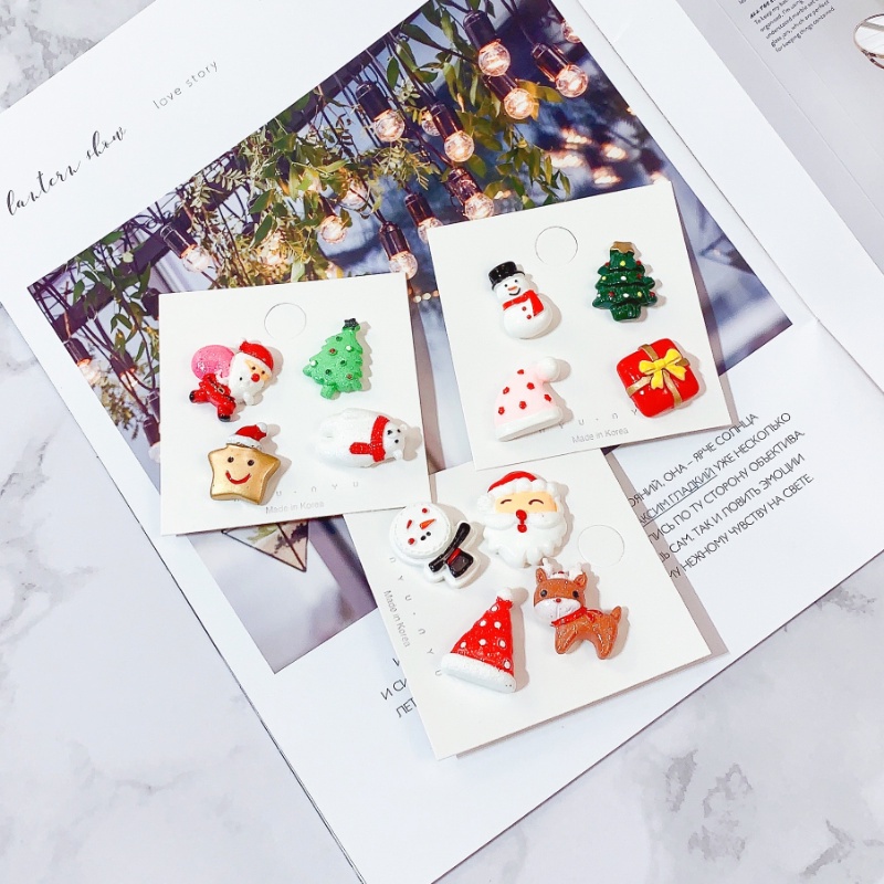 3pcs / set Bros Pin Enamel Desain Kartun Pohon Natal Santa Claus Snowman Elk Bahan Akrilik Untuk Wanita