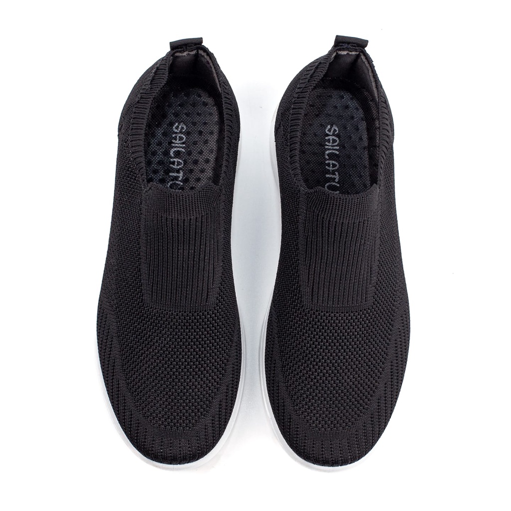 Sepatu Slip On Pria Rajut Import Sport Shoes Casual Hitam Putih Non Tali SL931