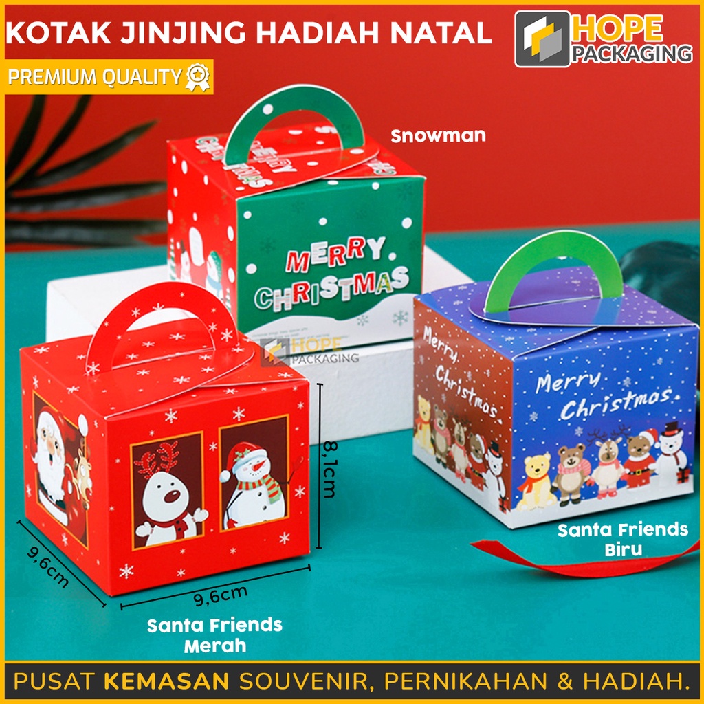 [ 3 pcs ] Box Natal Kemasan Christmas Packaging Kotak Kue / kotak Jinjing Bentuk Kotak Size : 9.6 x 9.6x 8.1 cm