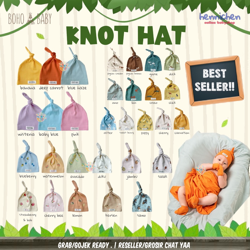 Bohopanna Knot Hat Topi Bayi 0-1 Tahun Polos Motif