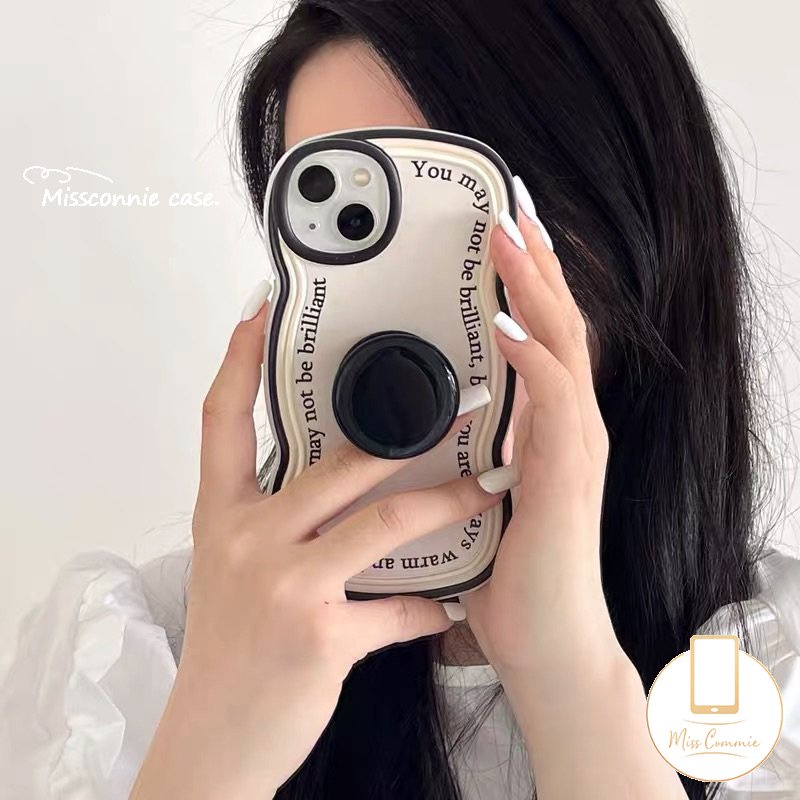 Case Untuk Samsung A04 A12 A04s A03 A32 A04E A13 A14 A53 A51 A50 A50s A03s A30 A52 A21s A22 A20s A11 A20 A31 A52s A23 Korea Simple Huruf Wavy Edge Soft Case Airbag Bulat Ring Stand