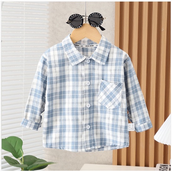 Kemeja anak cowok import Baju anak import atasan anak import baju anak kemeja KOTAK BIRU HONE BABY