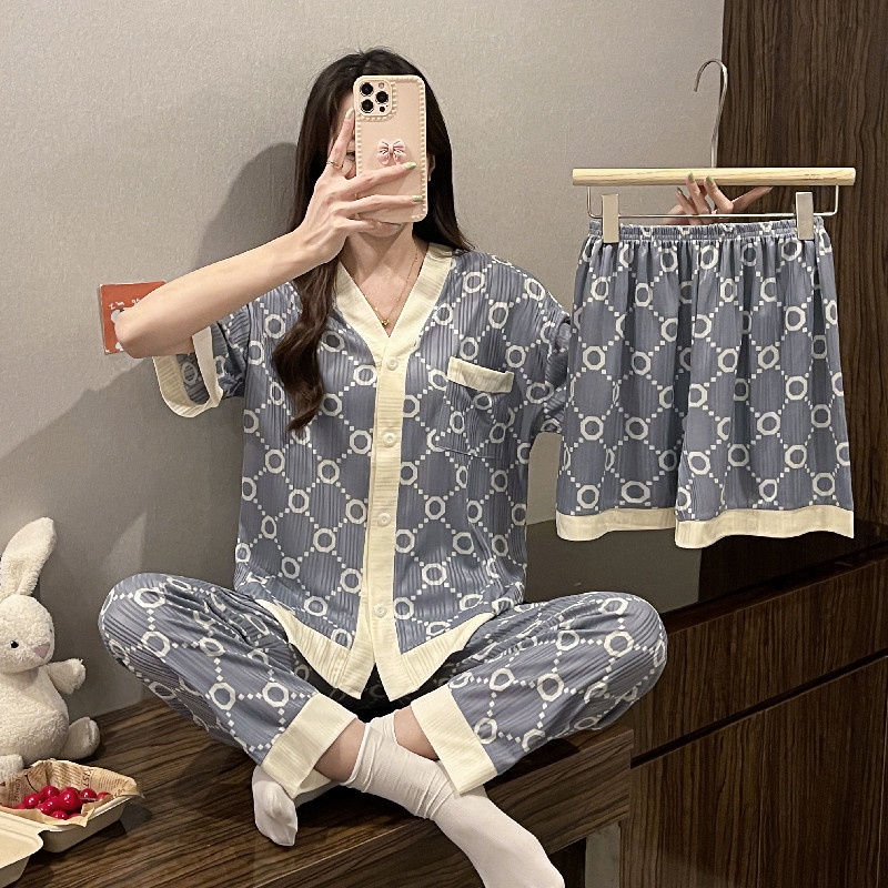 TELLY ➡️ 347 Piyama 3in1 Dewasa Baju Tidur Set Model Kancing Depan Impor Dapat Baju Celana Panjang dan Celana Pendek