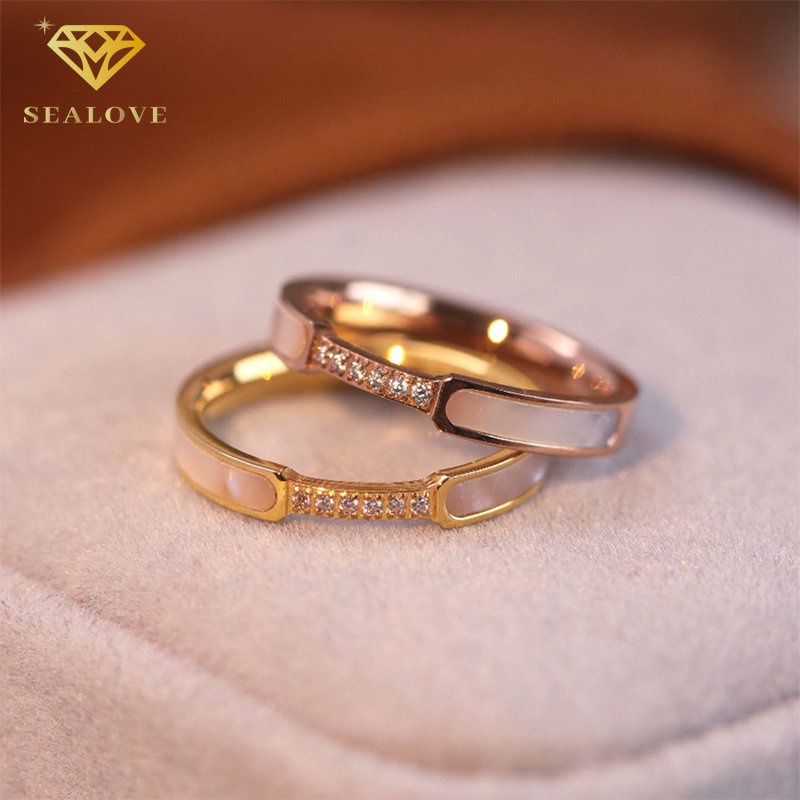 Cincin titanium anti karat berlian 18k emas cinxin wanita aksesoris perhiasan titanium asli