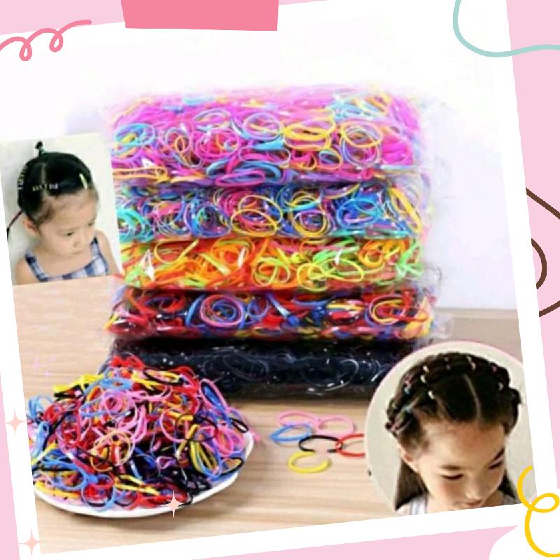 Ikat Rambut Karet Jepang Kecil 900pcs Rainbow Hitam Murah Free Pouch