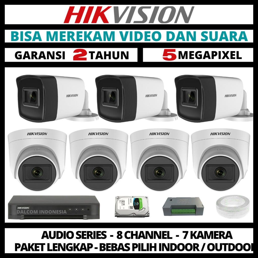 PAKET CCTV HIKVISION 5MP 8 CHANNEL 7 CAMERA TURBO HD KAMERA CCTV