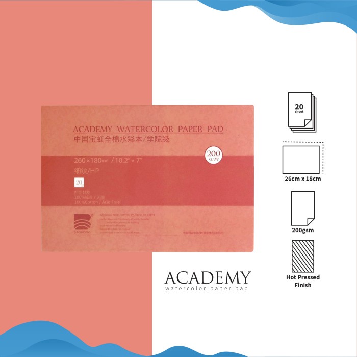 

[COD] Kertas Cat Air Baohong Academy 26x18cm Hot Pressed Watercolor Pad - 200 gsm