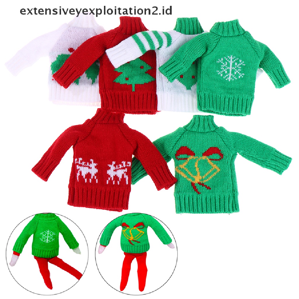 Sweater Rajut Bahan Katun Gaya Natal Untuk Aksesoris Pakaian Boneka