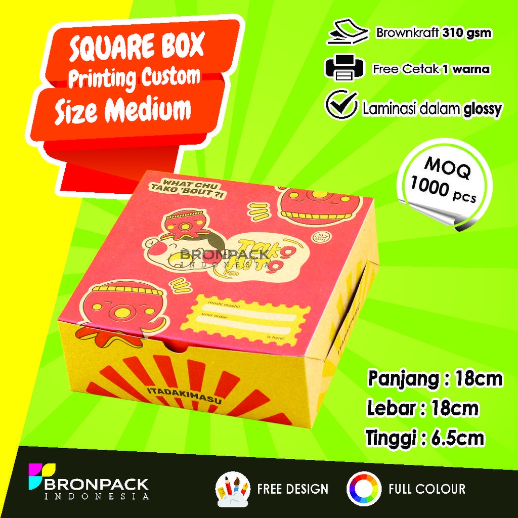 KEMASAN SQUARE BOX KRAFT COKLAT CUSTOM PRINTING SIZE MEDIUM