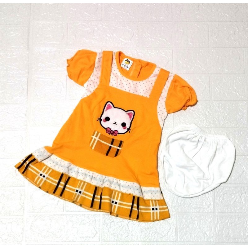 Dress Bayi Motif Kucing Saku// Dress Bayi 3bln Kucing Saku