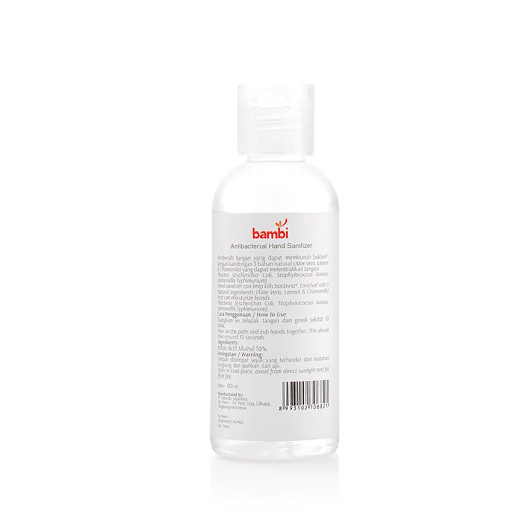 Bambi Mom's Antibacterial Hand Sanitizer 60ml - Gel | Hand Sanitizer Kandungan Lidah Buaya | Untuk Kulit Normal