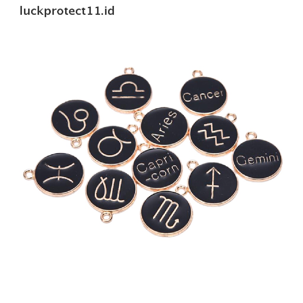 12pcs Liontin Enamel Dua Sisi Desain Rasi Bintang Untuk Membuat Perhiasan