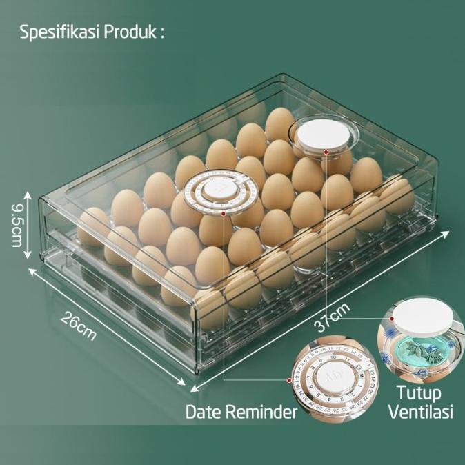 Laci Tempat Penyimpanan Telur Akrilik Organizer Laci Telur Kulkas 35pc