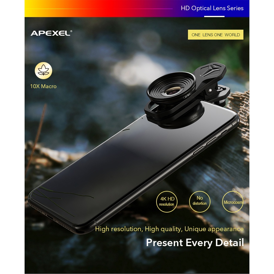 APEXEL Lensa Kamera Smartphone Universal Clip 10X Macro Lens - APL-HB10X - Black