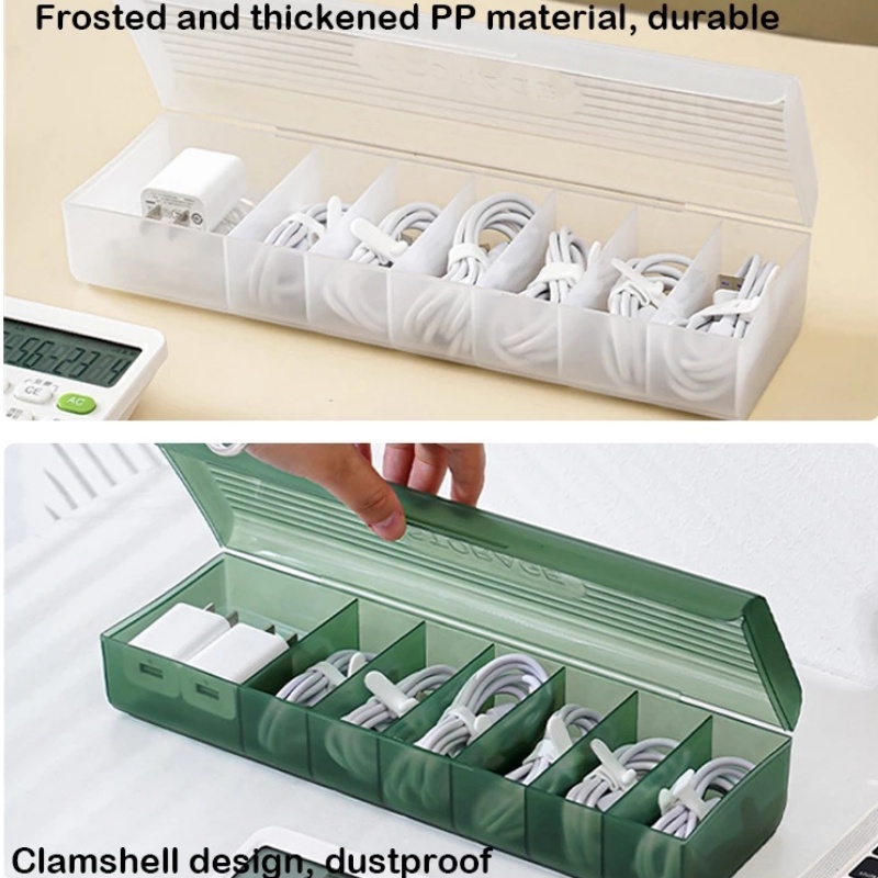 Kotak Penyimpanan Kabel Data Power Multifungsi Tahan Debu Tahan Air Model Transparan Dengan 7 Grid