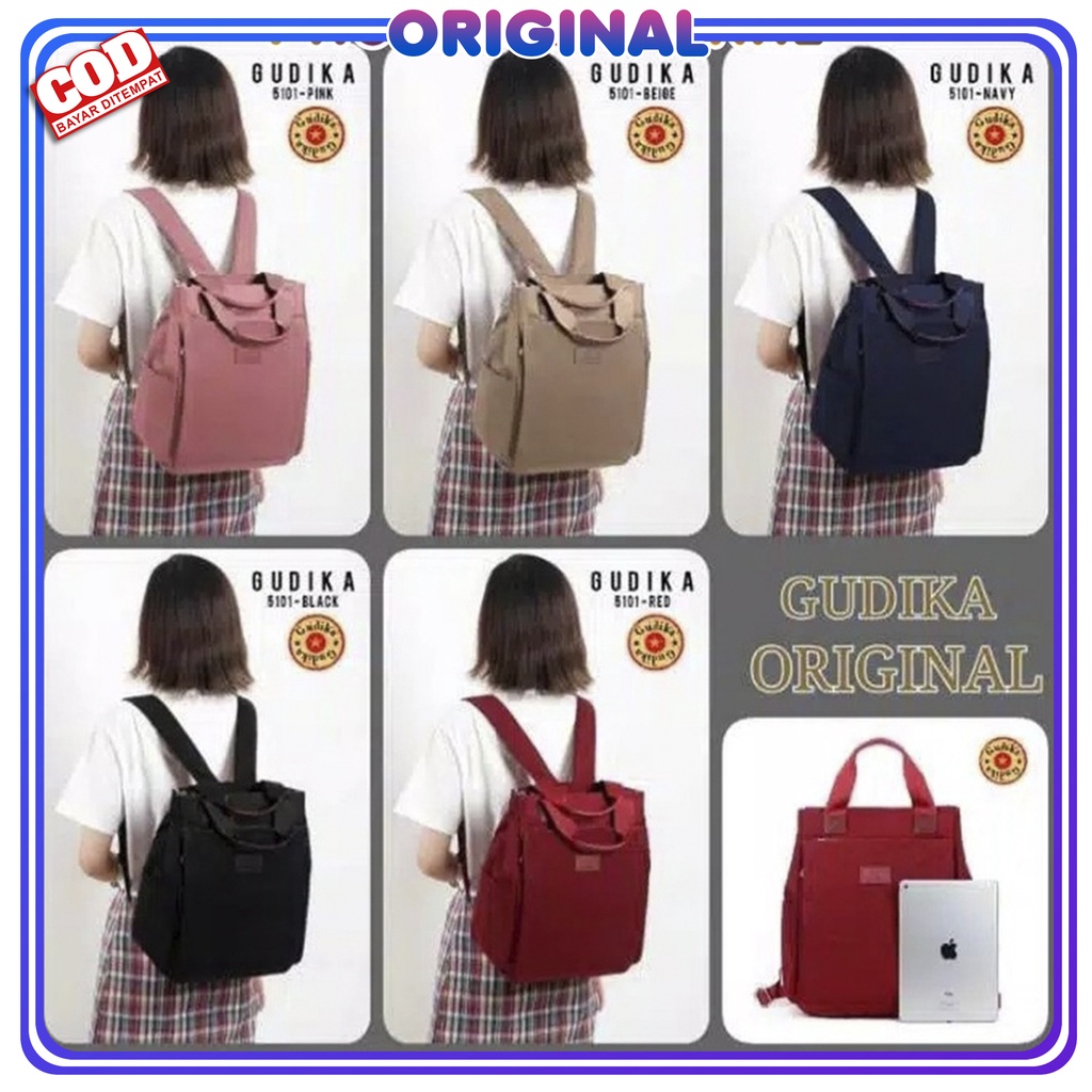 GUDIKA 5101 - Tas Ransel Laptop Wanita Kekinian Import Original Terbaru Bahan Nilon Waterproof Anti Air Premium Korea bisa muat banyak barang banyak slot kocek terlaris - tas wanita - tas cewek - tas kerja - tas laptop - rangsel - gudika bag - tas gudika