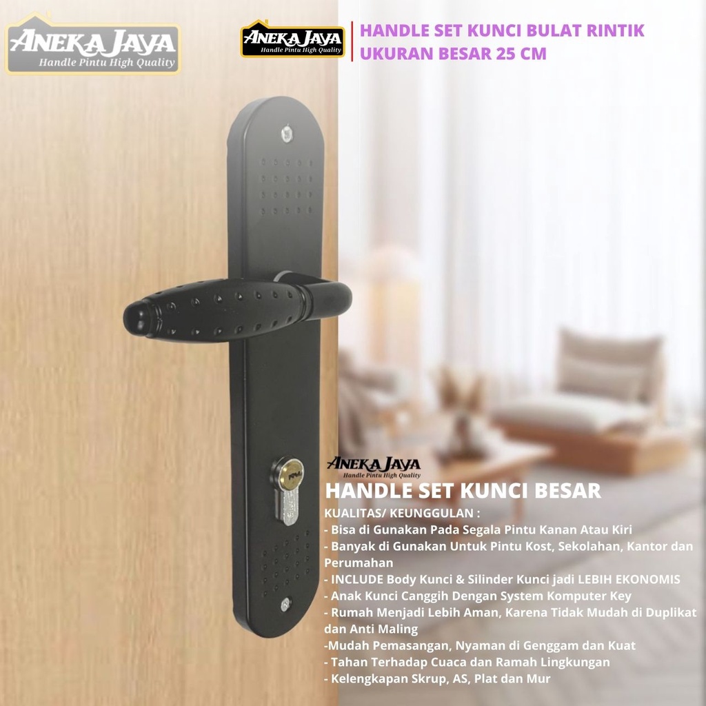 Handle Pintu Rumah Set Kunci Gaya Eropa Ukuran BESAR 25 CM Hitam Stainlees Steel Gagang Tarikan Kamar Dan Utama