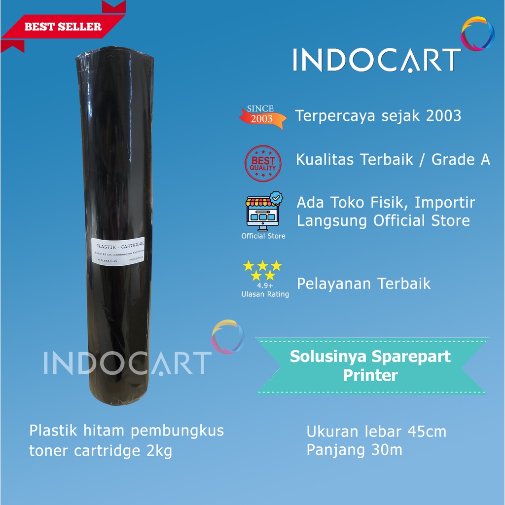 Plastik hitam-lebar 45cm-pembungkus toner cartridge-2kg-30m