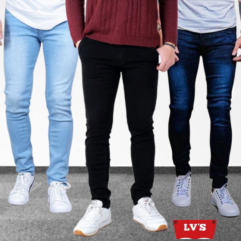 Celana panjang jeans Levis pria pensil hitam pekat slimfit jeans skinny