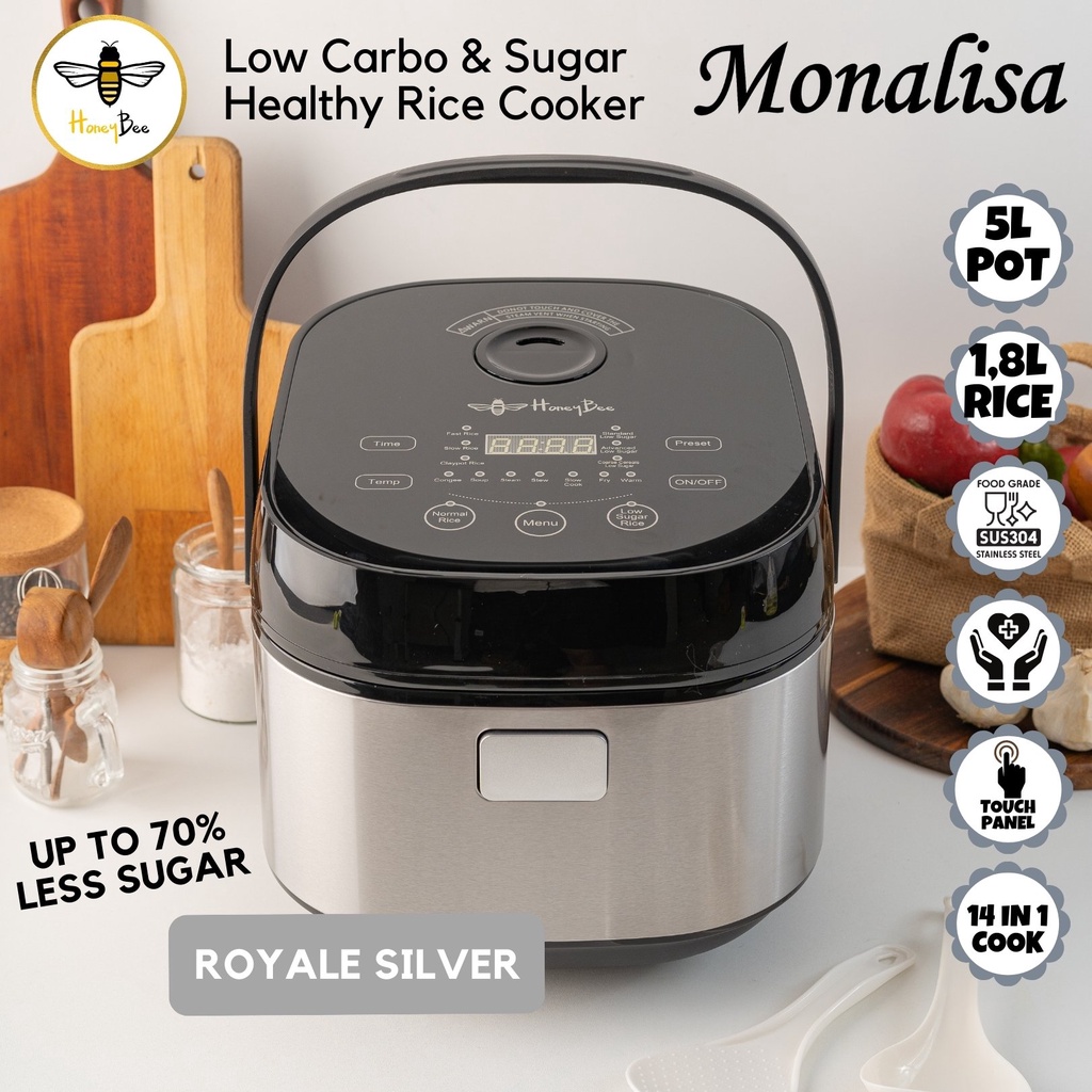 Honeybee Monalisa- Low Carbo &amp; Sugar Digital Rice Cooker 5L/1.8L Nasi | Garansi RESMI dan BARU!