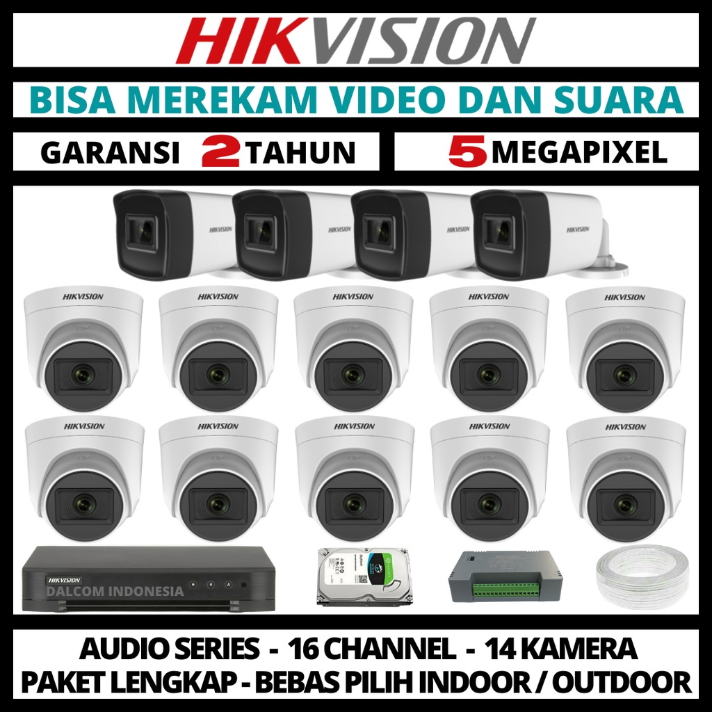 PAKET CCTV HIKVISION 5MP 16 CHANNEL 14 CAMERA TURBO HD KAMERA CCTV &amp; DVR FULL HIKVISION