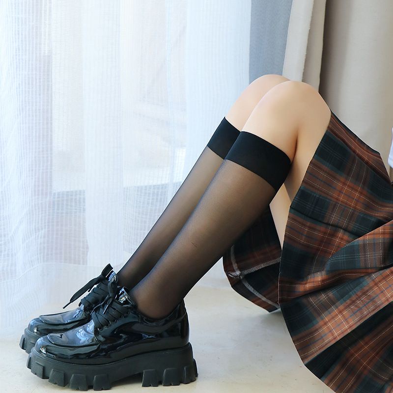 Kaos kaki Polos Motif Transparan Renda Sekolah Jepang Korea Lolita Tinggi Panjang School Socks
