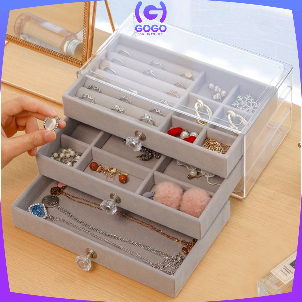 GOGO-K21 Rak Perhiasan 3 Laci Jewelry Box Organizer Rak Penyimpanan Kalung / Cincin / Gelang