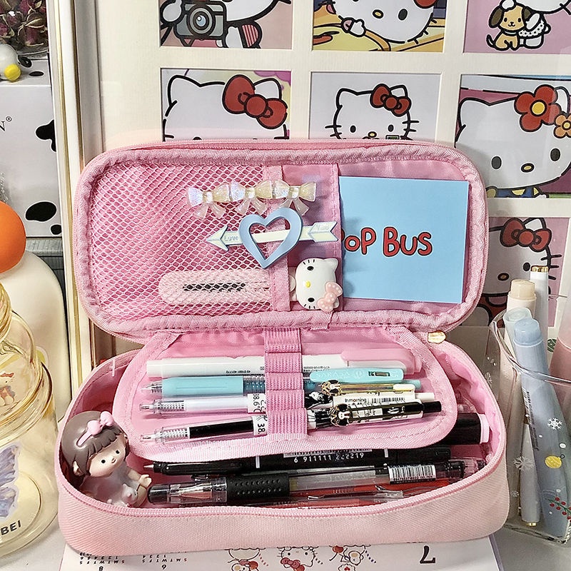 ❀Sera Sanrio helloKitty cat tempat pensil kapasitas super besar gadis lucu hati penyimpanan nilai tinggi tempat pensil