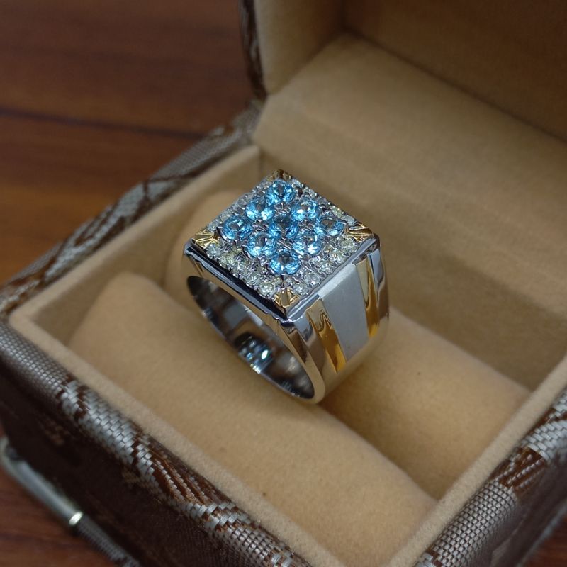 cincin blue tovaz pria berlian asli ring silver