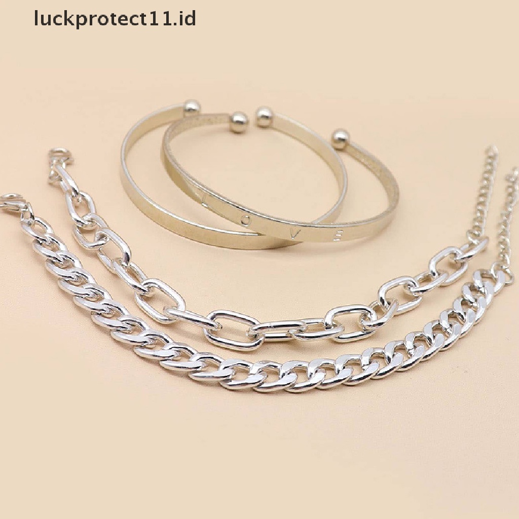 4pcs / set Gelang Rantai Gaya Punk Hip Hop Untuk Wanita