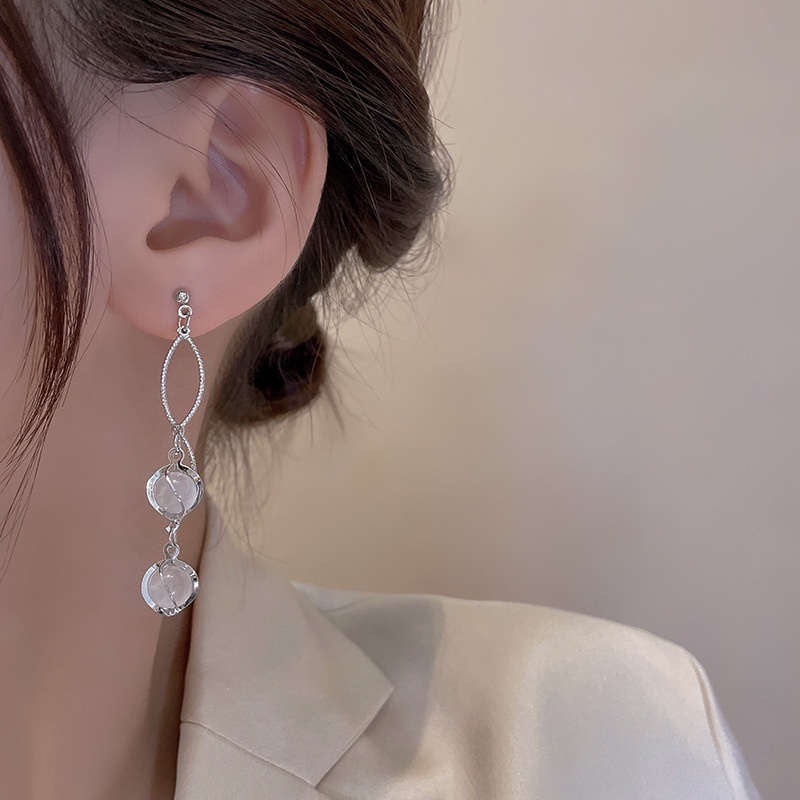 Anting Tusuk Silver Desain Geometri Hias Rumbai Untuk Wanita