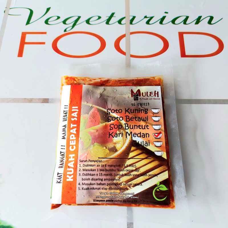 

KARI MEDAN, KUAH CEPAT SAJI, 160g, ( FROZEN FOOD), HALAL, PLANT BASED, MULEH