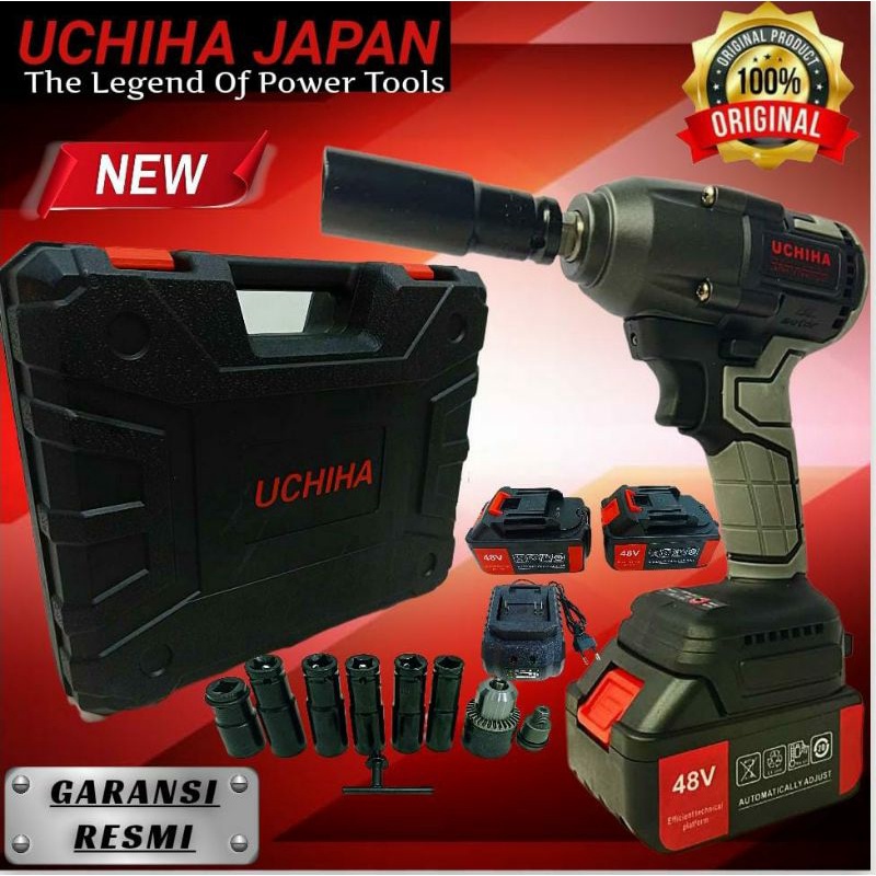 mesin cordless baterai bor buka baut ban mobil dan motor 48vf merk UCHIHA japan tecnologi Canggih