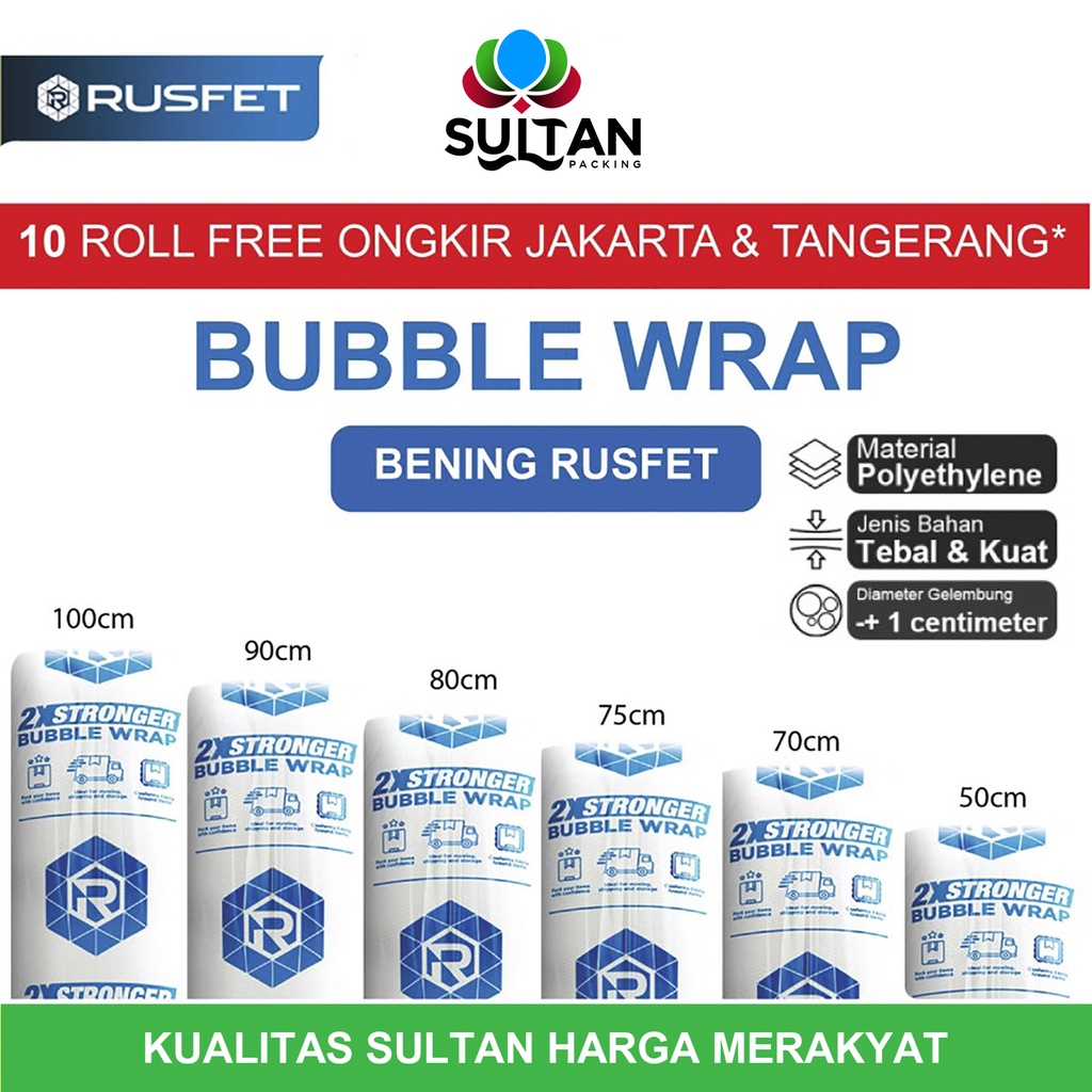 

Plastik Bubble Wrap Packing Rusfet Bening 50M Bubblewrap TEBAL ROLL