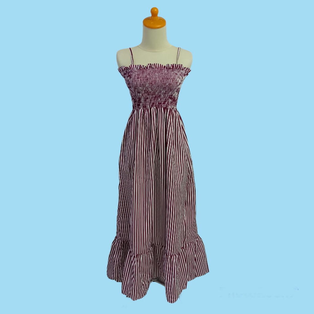 Dress Tali Kerut Rempel Panjang Semata Kaki - Long Dress Kerut Tali Korea 908