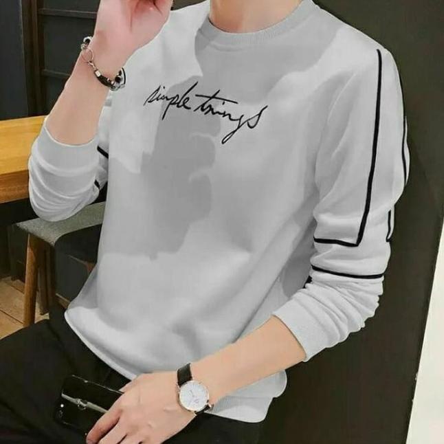 GARAF SIMPLE SWEATER PRIA LENGAN PANJANG JAKET SWEATER COWO HODIE - Putih, XL