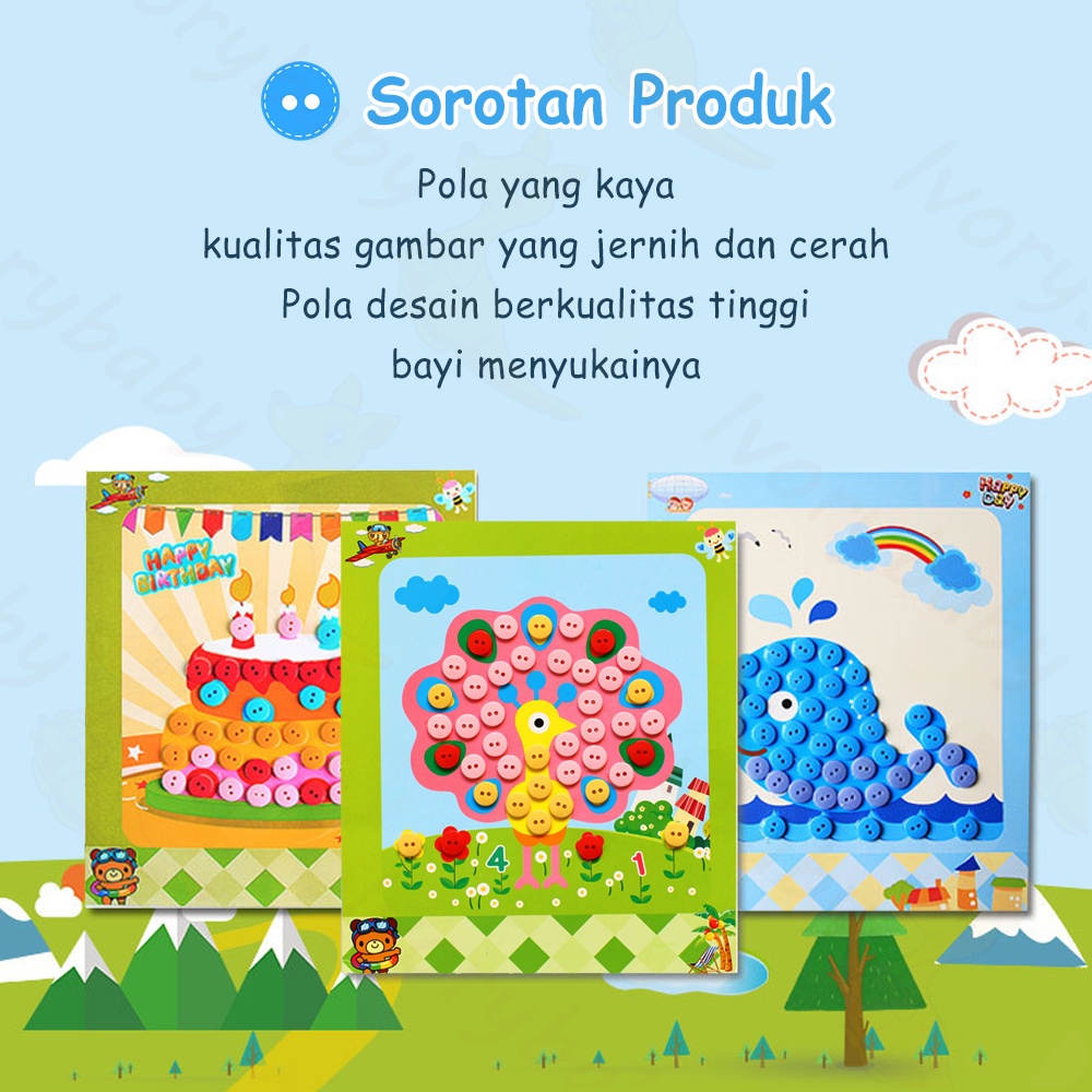 Ivorybaby Mainan edukasi anak Lukisan Kancing kartun Handmade DIY