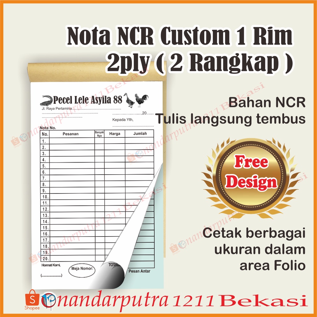 Cetak Nota NCR 2 Ply  1 Rim Custom/Cetak nota ncr 1rim 2 Rangkap