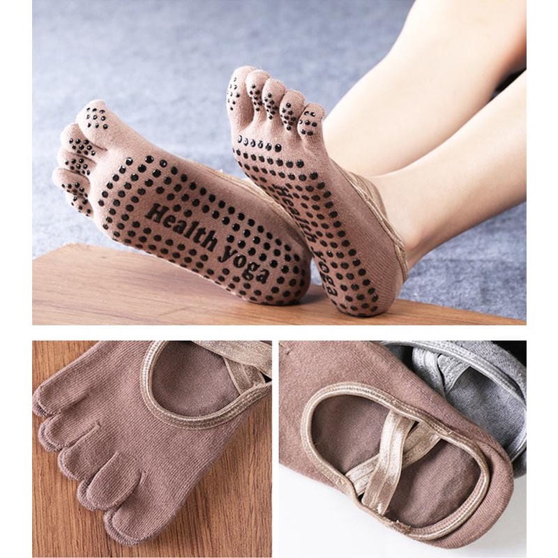 Kaos Kaki Yoga Anti Licin Dengan 5 Jari Tertutup  Tali Silang  Kaos Kaki Pilates Woman Gym Yoga Socks Anti Slip  With Grips Non Slip