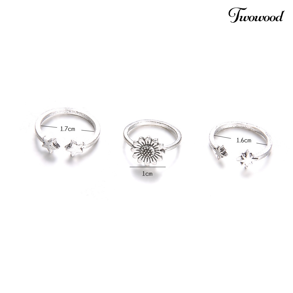 3pcs / Set Cincin Knuckle Midi Model Terbuka Motif Bunga Matahari Bintang Gaya Bohemian Untuk Wanita