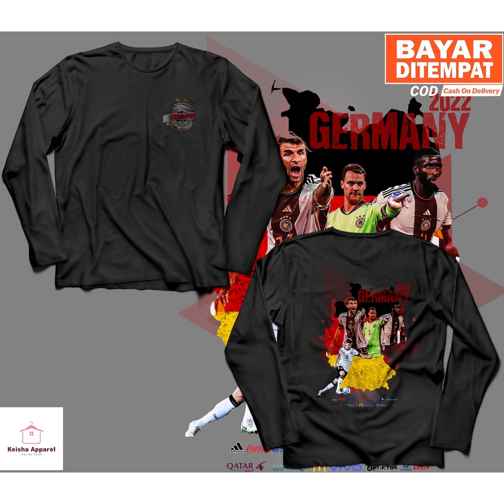 KAOS BAJU LENGAN PANJANG WORLD CUP QATAR 2022 JERMAN KAOS PIALA DUNIA 2022 COWOK CEWEK