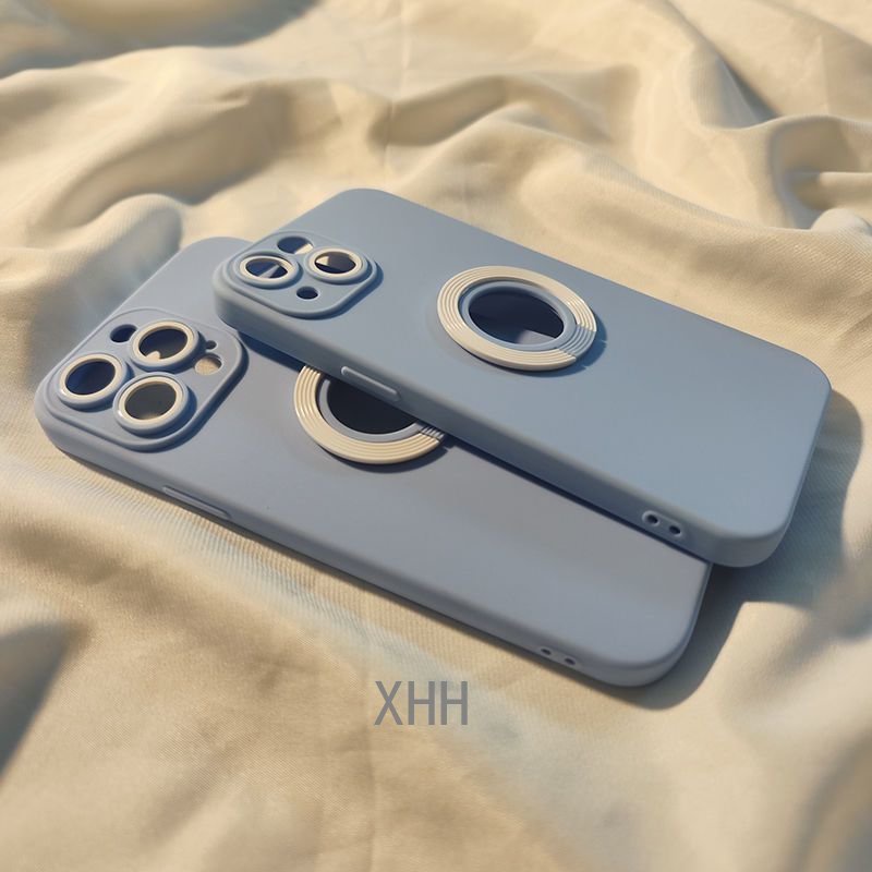 Soft Case Pelindung Mata Warna Solid Dengan Bracket Cincin Jari Untuk iPhone 14 13 12 11 Pro X XS Max XR 7 8 Plus