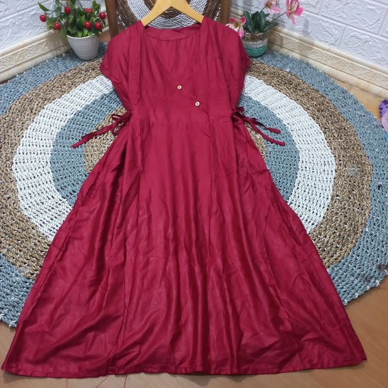 DRESS KIMONO VANESA TERBARU/DRESS MOTIF TERLARIS-Polos merah