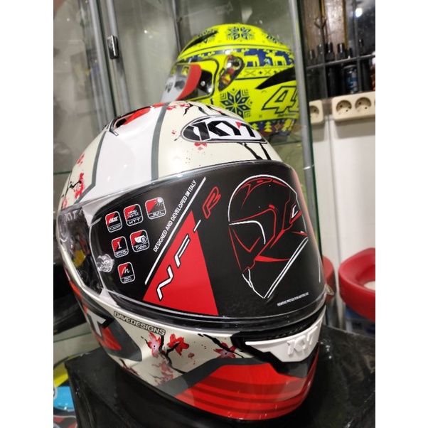 HELM KYT NFR XAVI SAKURA WHITE RED DD RING, DOUBLE VISOR