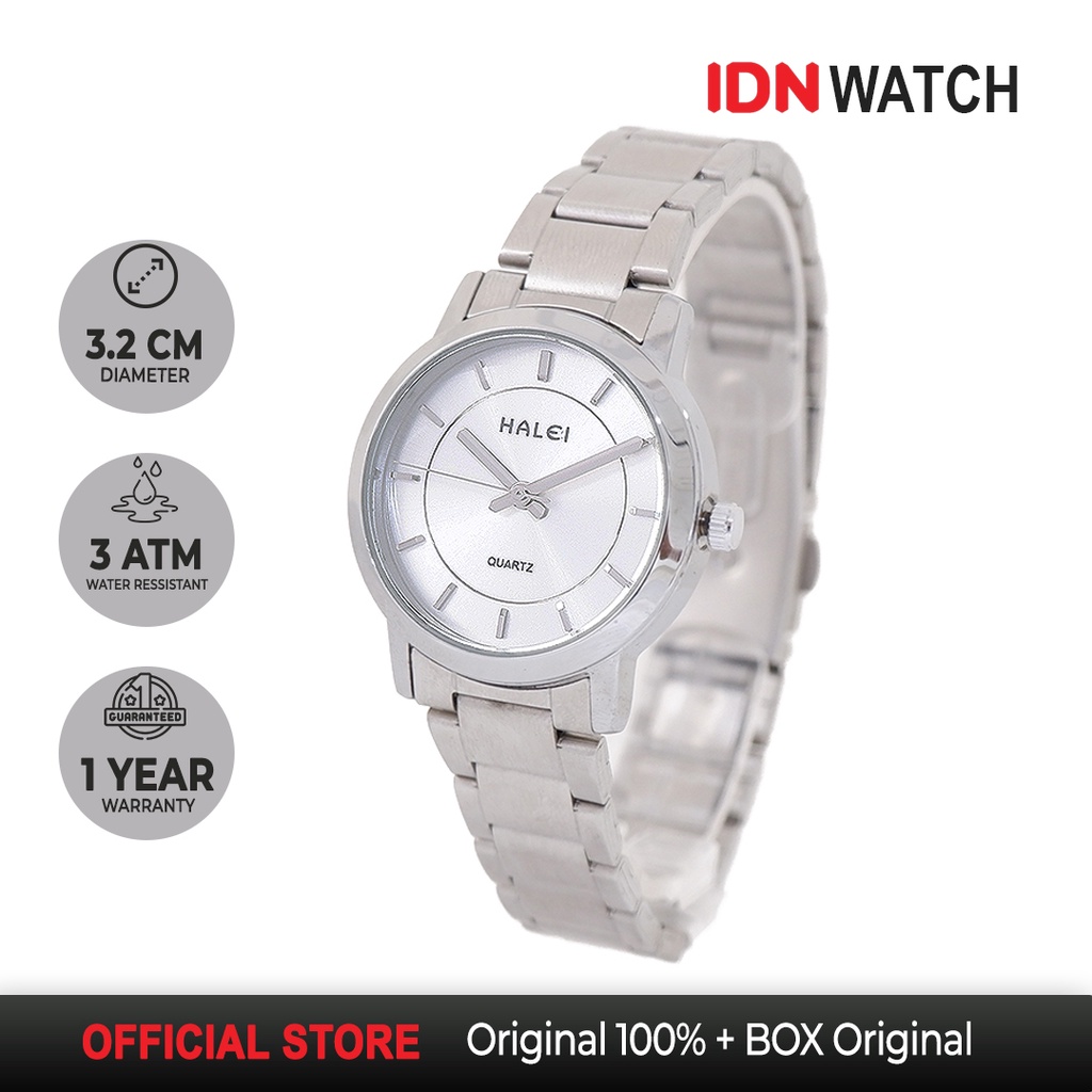 Halei Jam Tangan Wanita Analog Kasual Formal Silver Stainless 504 L Original Water Resist Garansi
