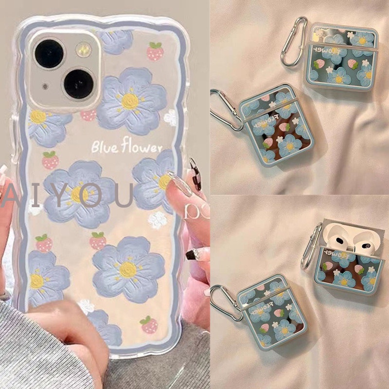 Soft Case Silikon Desain Bunga Strawberry Untuk iPhone 14 pro Max 13 12 11 Airpods 1 2 3 pro Bluetooth Wireless