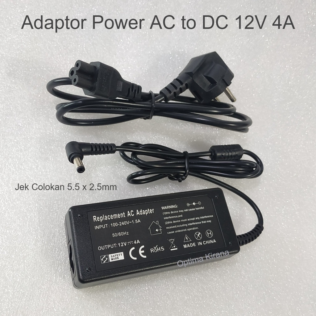 ADAPTER AC ADAPTOR to DC 12V 4A PLUG 5.5x2.5mm 48W POWER SUPPLY Charger Monitor