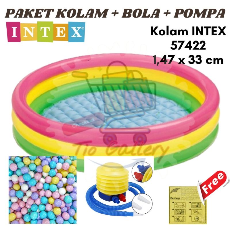 Kolam Renang Anak INTEX 57422 ukuran 147cm x 33cm | Paket Kolam GRATIS Bola 50pcs + Pompa + Lem